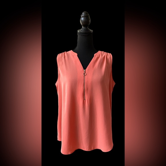 Apt. 9: Peach Pink V Neck Blouse with Zipper Opening - Picture 17 of 17